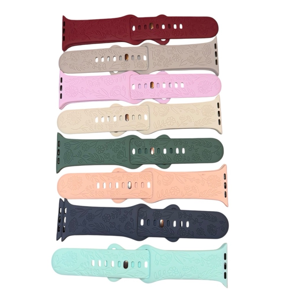 iWatch Strap Band Set Of 8 Floral Embossed Silicon 42mm/44mm/45mm/49mm New